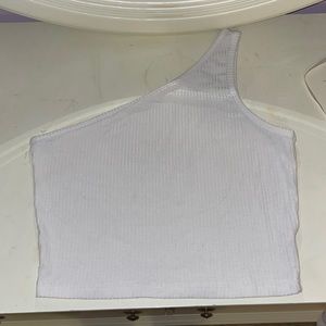 womens one shoulder white crop top